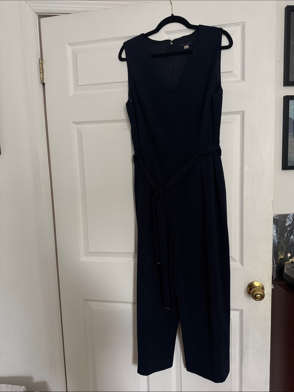 Navy Tommy Hilfiger Women's Sleeveless Belted Jumpsuit Black Size 16